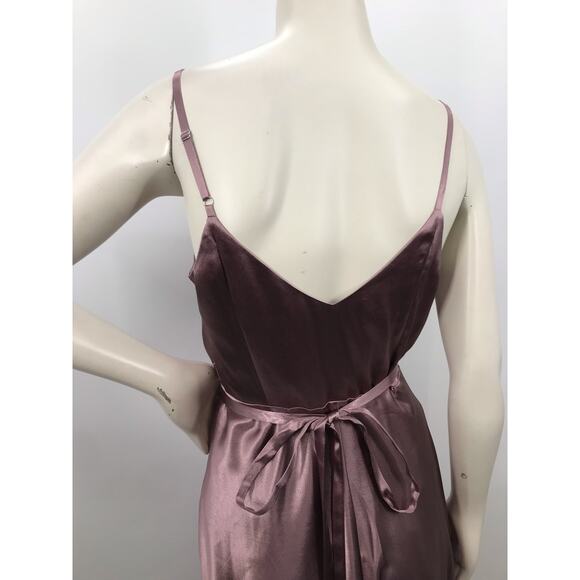 Birdy Grey Women's Dark Mauve Shiny Satin Wrap Formal Bridesmaid Dress Size M - Picture 9 of 14